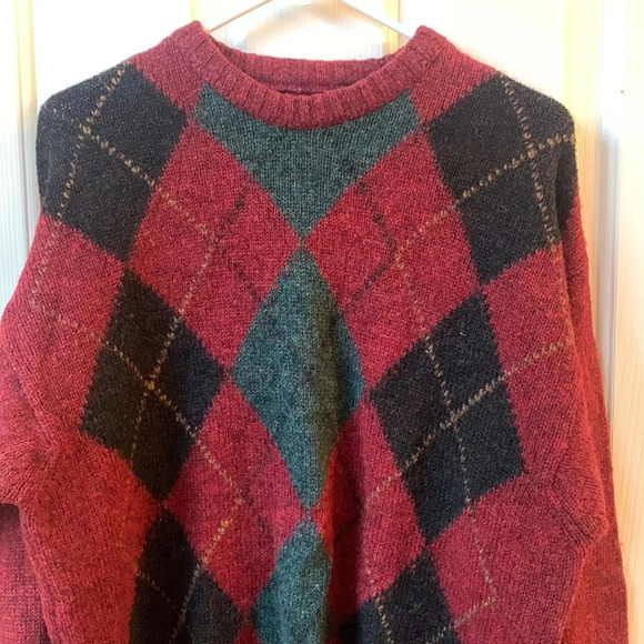 Vintage Nordic Knitted Wool argyle Crewneck Sweater Medium FLAW coastal grandma - Picture 6 of 9